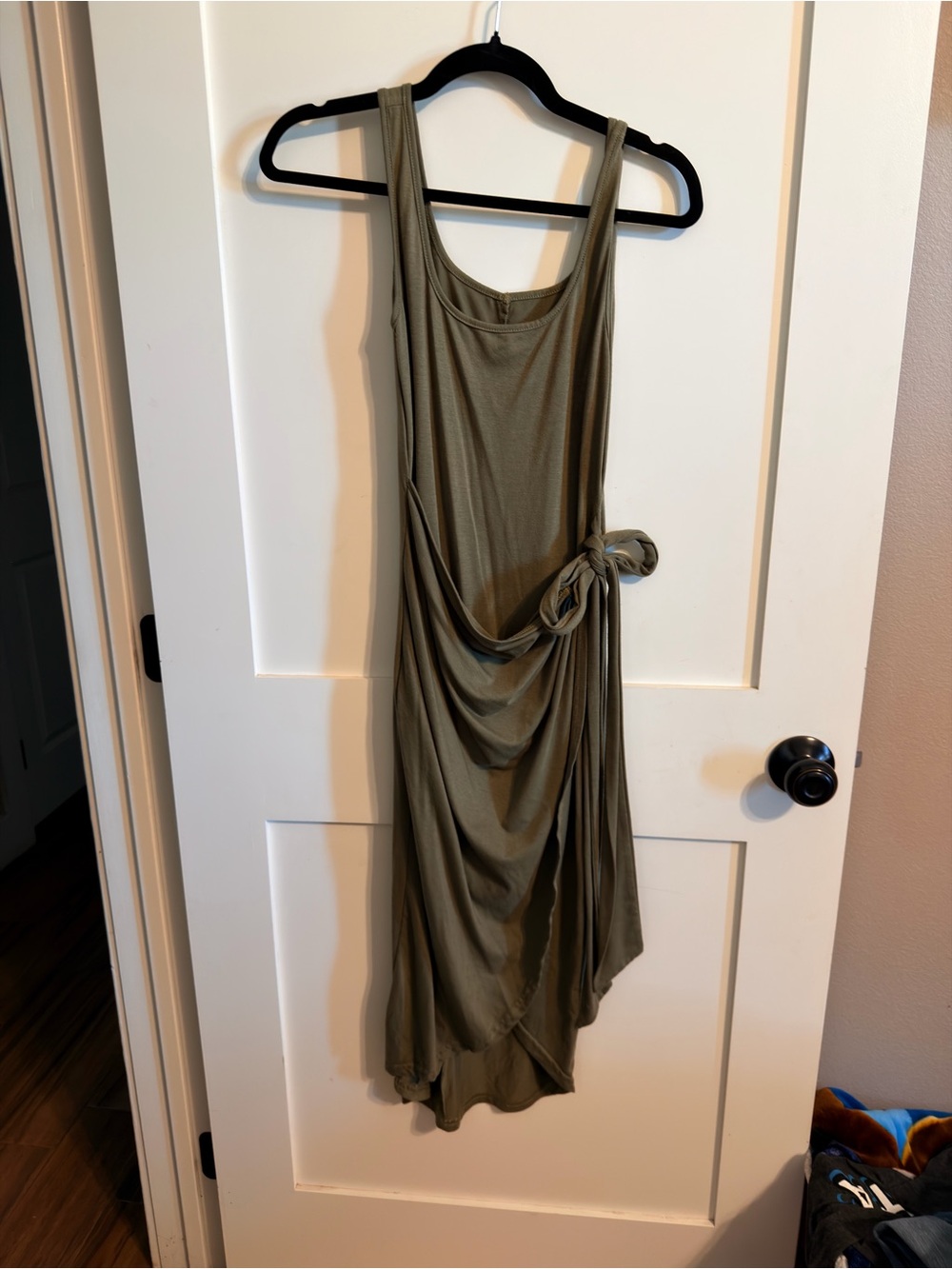 SHEIN Olive Draped Asymmetrical Knot Tank Dress
